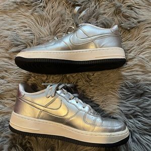 Silver Nike Air Force Ones